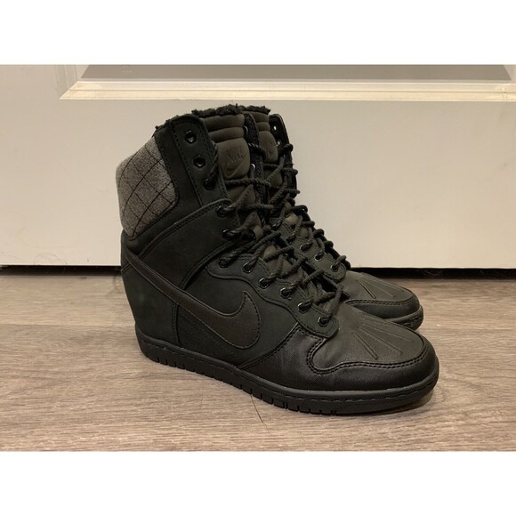Nike Dunk Sky Hi Heel Gray Black Suede Wedge Boot 616715-001 Women Size 8 - Picture 2 of 12